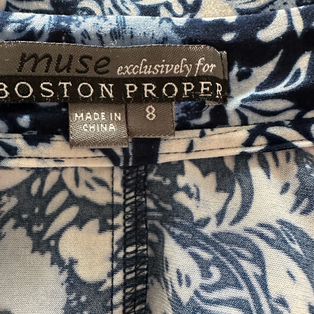 Boston Proper Blue and White Wrap Midi Dress - Picture 4 of 10